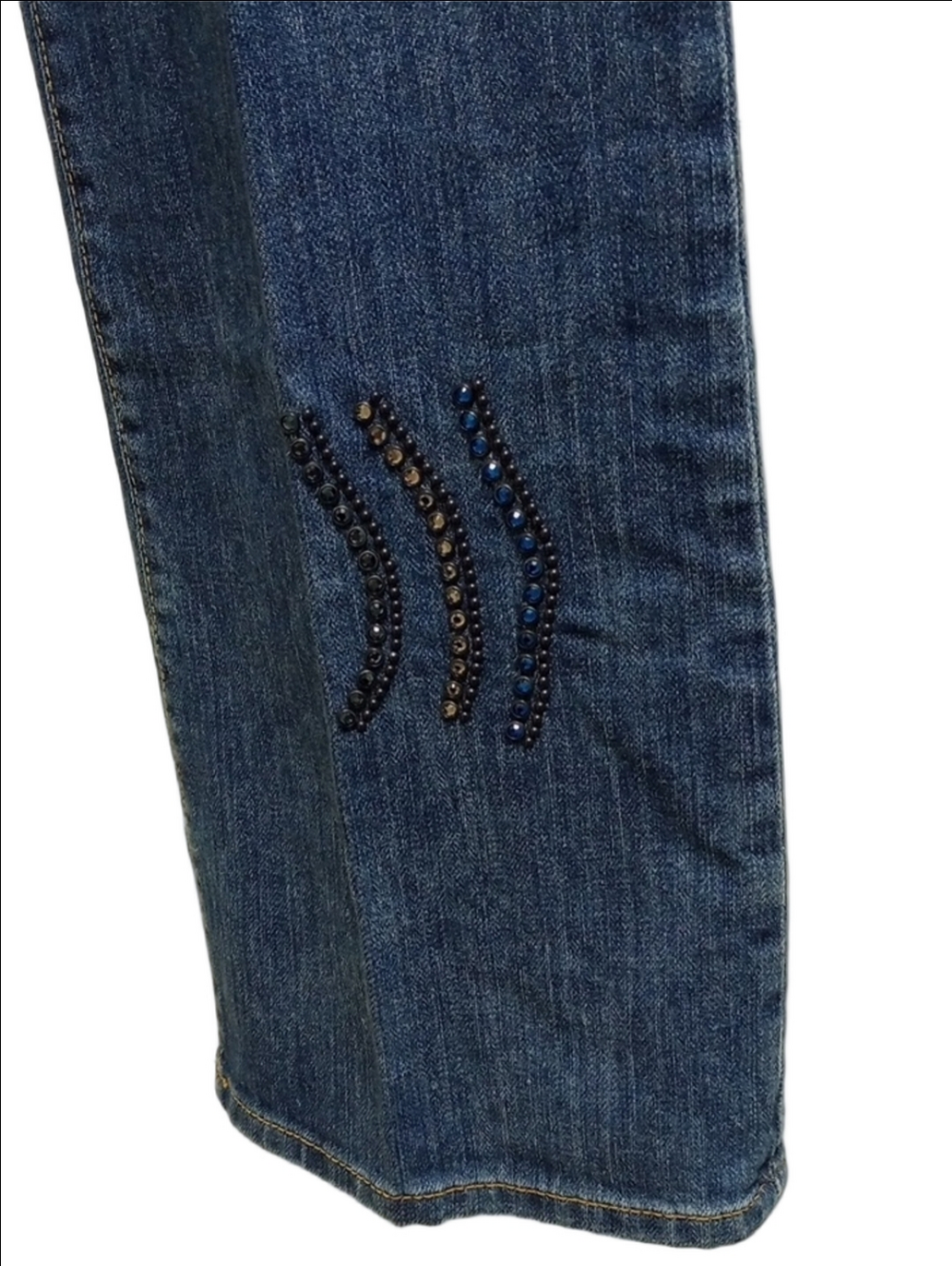🩵✨KIPPYS SWAROVSKI CRYSTALS ROSE EMBELLISHED WIDE LEG BOOT CUT WOMEN'S JEANS✨ - Picture 9 of 16